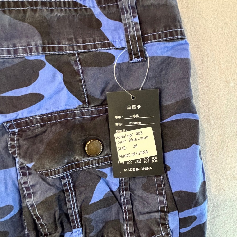 Erston Mens Blue Camo Cargo Shorts Multi Pocket Utility Streetwear NWT - Picture 10 of 14